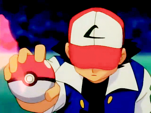A GIF from the Pokémon anime featuring the main character, Ash, sadly recalling a Pokémon into its Poke ball.