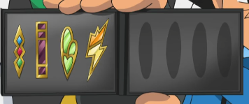 An image of an open badge case. Several badges are inside, but the empty slots are simply ovals.