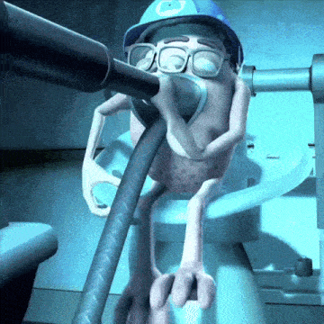 A scene from Monsters, Inc., showing the Fungus the triclops pale, twitching, with massive swollen lips.